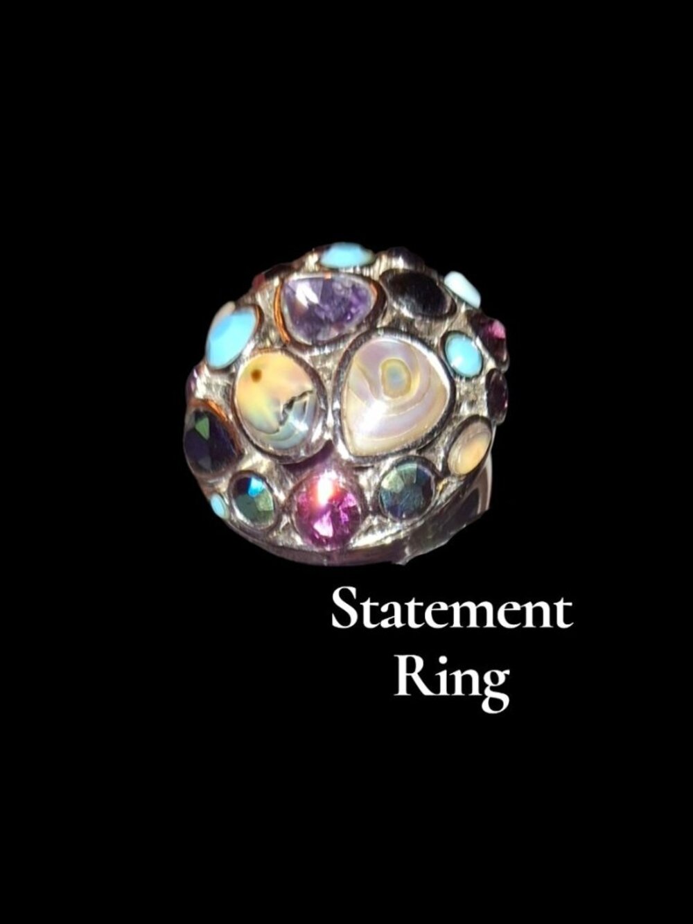 LIA SOPHIA "Fireworks" Silver-tone Dome Ring w/ Abalone, Crystal, & MOP Size 7 - Picture 3 of 7